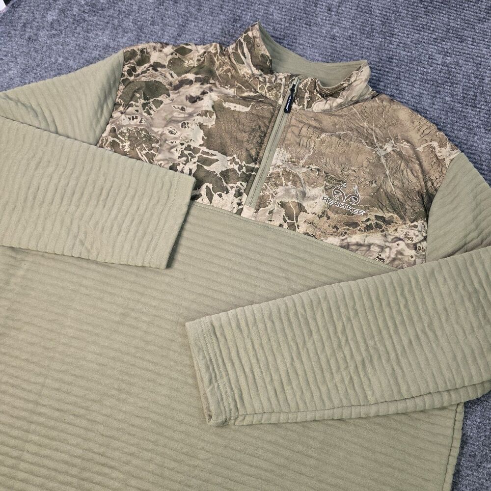 RealTree Sweatshirt Men's Camouflage Fleece 1/4 Zip Covert Green Wav3x Hunting